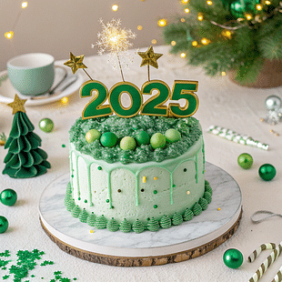 New Year Cake 2025 Green Color Pista Cake