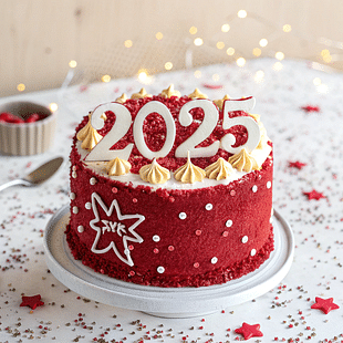 New Year Cake 2025 RedVelvet With White Cream Letters