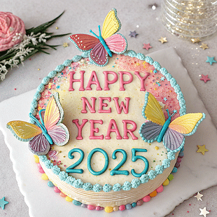 New Year Cake 2025 Butterflies Semi Fondant