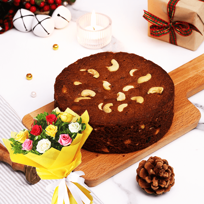 Plum Cake with Mixed Roses Combo