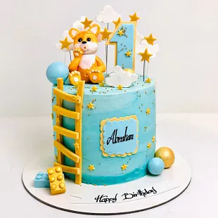 Teddy On Cloud Theme Cake